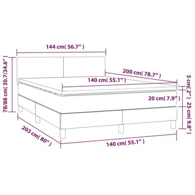 vidaXL Łóżko kontynentalne z materacem i LED czarna ekoskóra 140x200cm