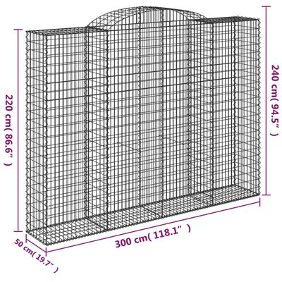 vidaXL Kosze gabionowe, 4 szt, 300x50x220/240 cm, galwanizowane żelazo