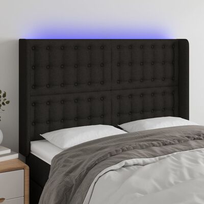 vidaXL Zagłówek do łóżka z LED, czarny, 147x16x118/128 cm, tkanina
