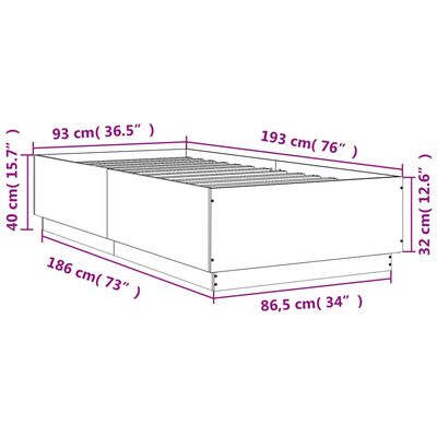 vidaXL Rama łóżka z LED, szarość betonu, 90x190 cm