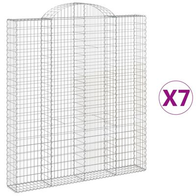 vidaXL Kosze gabionowe, 7 szt, 200x30x220/240 cm, galwanizowane żelazo