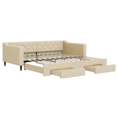 vidaXL Sofa rozsuwana z szufladami, kremowa, 100x200 cm, tkanina