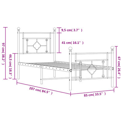 vidaXL Metalowa rama łóżka z wezgłowiem i zanóżkiem, czarna, 80x200 cm