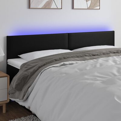 vidaXL Zagłówek do łóżka z LED, czarny, 200x5x78/88 cm, sztuczna skóra