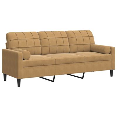 vidaXL 3-osobowa sofa z poduszkami, brązowa, 180 cm, aksamit