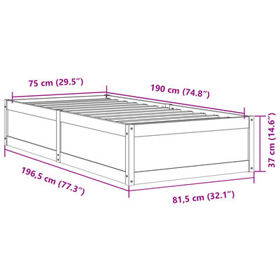 vidaXL Rama łóżka bez materaca, biała, 75x190 cm, lite drewno sosnowe