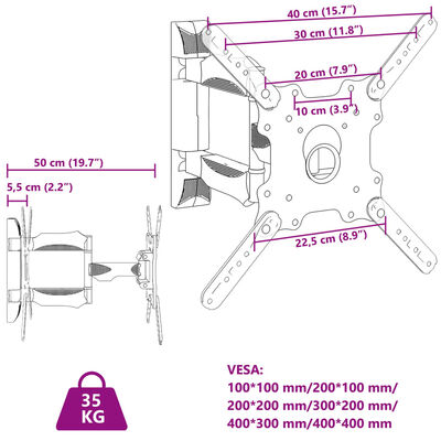 vidaXL Uchwyt sufitowy na TV 32-55'', rozstaw VESA 400x400 mm, 35 kg