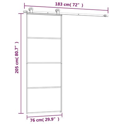 vidaXL Drzwi przesuwne z osprzętem, szkło ESG i aluminium, 76x205 cm