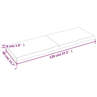 vidaXL Blat stołu, ciemnobrązowy, 120x40x(2-4) cm, lite drewno dębowe