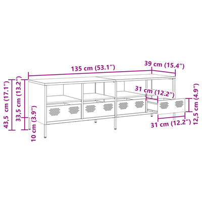 vidaXL Szafka RTV, oliwkowa, 135x39x43,5 cm, stal walcowana na zimno