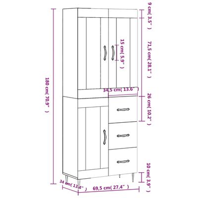 vidaXL Witrynka, szarość betonu 69,5x34x180 cm materiał drewnopochodny