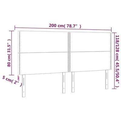 vidaXL Zagłówek do łóżka z LED, jasnoszary, 200x5x118/128 cm, aksamit