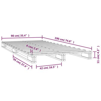 vidaXL Łóżko z palet, czarne, 90x190 cm, lite drewno sosnowe