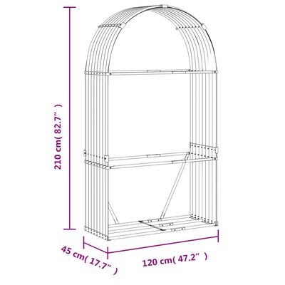 vidaXL Stojak na drewno, antracyt, 120x45x210 cm, stal galwanizowana