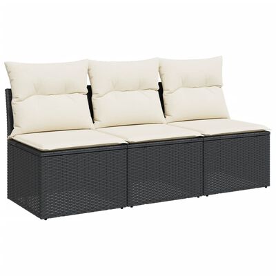 vidaXL Sofa ogrodowa z poduszkami, 3-osobowa, czarna, polirattan