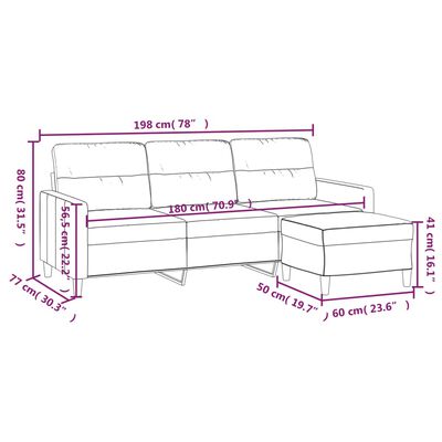 vidaXL 3-osobowa sofa z podnóżkiem, taupe, 180 cm, tkaniną