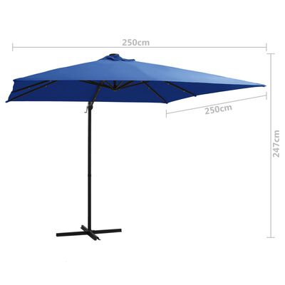 vidaXL Parasol wiszący z LED i stalowym słupkiem 250x250 cm, niebieski