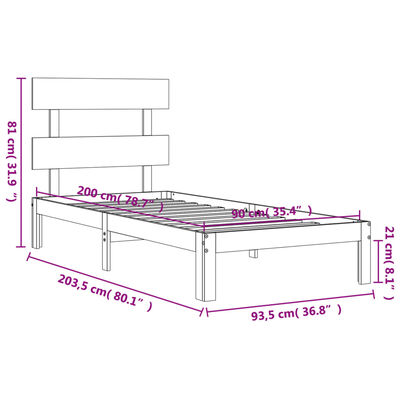 vidaXL Rama łóżka bez materaca, biała, 90x200 cm, lite drewno sosnowe