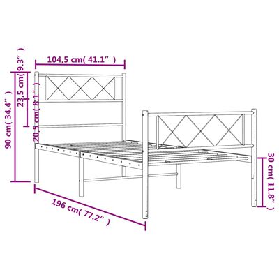 vidaXL Metalowa rama łóżka z wezgłowiem i zanóżkiem, biała, 100x190 cm