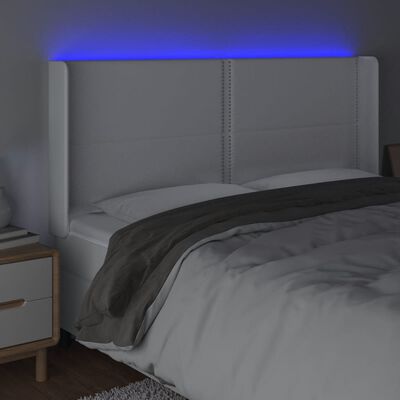 vidaXL Zagłówek do łóżka z LED, biały, 183x16x118/128cm sztuczna skóra