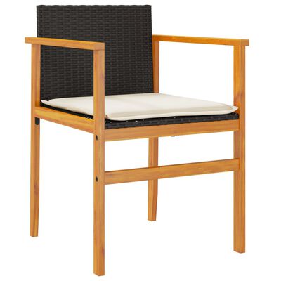 vidaXL Krzesła ogrodowe, 2 szt., poduszki, czarne, polirattan i drewno