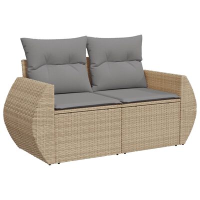 vidaXL Sofa ogrodowa z poduszkami, 2-osobowa, beżowa, polirattan