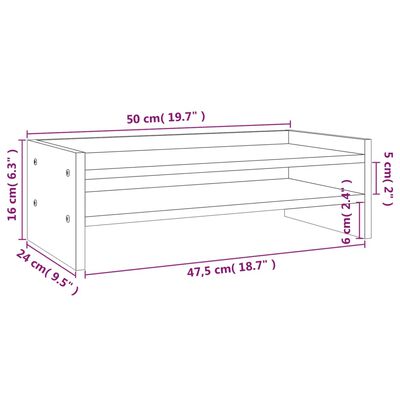 vidaXL Podstawka na monitor, szara, 50x24x16 cm, lite drewno sosnowe