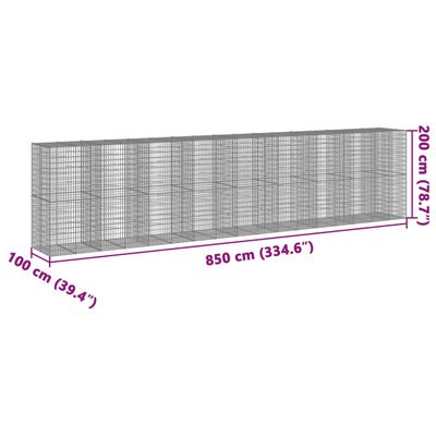 vidaXL Kosz gabionowy z pokrywą, 850x100x200 cm, galwanizowane żelazo