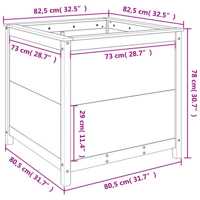 vidaXL Donica ogrodowa, czarna, 82,5x82,5x78 cm, lite drewno sosnowe