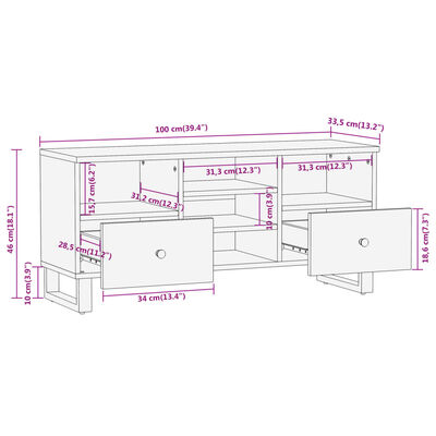 vidaXL Szafka pod TV, brązowo-czarna 100x33,5x46 cm, lite drewno mango