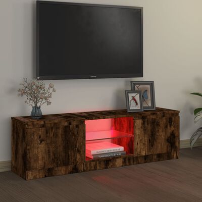 vidaXL Szafka pod TV z LED, przydymiony dąb, 120x30x35,5 cm