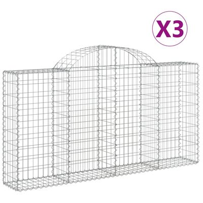 vidaXL Kosze gabionowe, 3 szt, 200x30x100/120 cm, galwanizowane żelazo