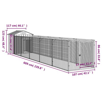 vidaXL Buda dla psa, z dachem, jasnoszara, 117x609x123 cm, stal