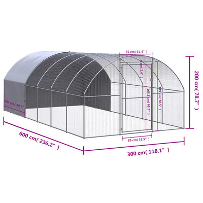 vidaXL Klatka zewnętrzna dla kurcząt, 3x6x2 m, stal galwanizowana