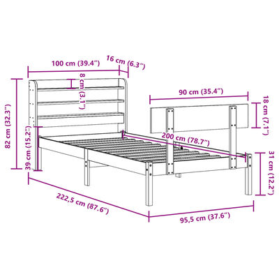 vidaXL Rama łóżka bez materaca, biała, 90x200 cm, lite drewno sosnowe