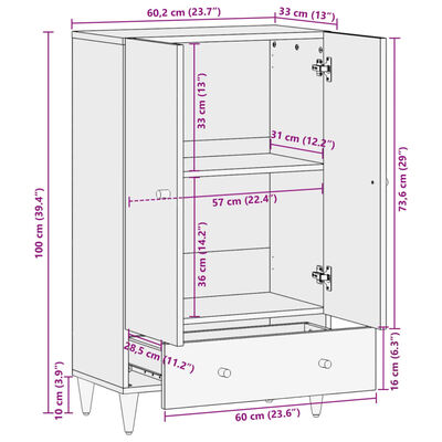 vidaXL Komoda, 60x33x100 cm, lite drewno mango