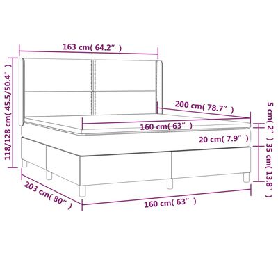 vidaXL Łóżko kontynentalne, materac i LED, niebieski aksamit 160x200cm