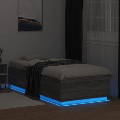 vidaXL Rama łóżka z LED, szary dąb sonoma, 90x200 cm
