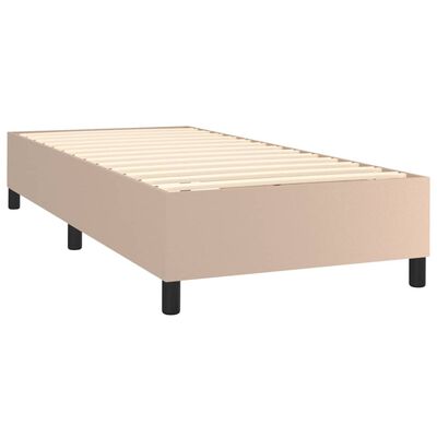 vidaXL Łóżko kontynentalne, materac i LED cappuccino ekoskóra 90x200cm