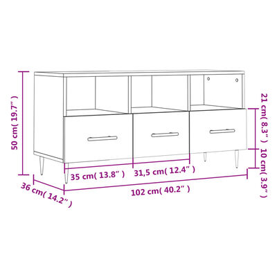 vidaXL Szafka pod TV, biała, 102x36x50 cm, materiał drewnopochodny