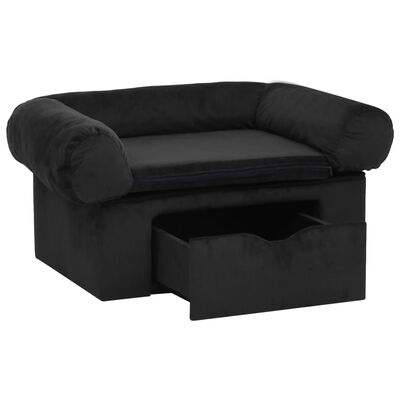 vidaXL Sofa dla psa, z szufladą, czarna, 75x50x38 cm, pluszowa