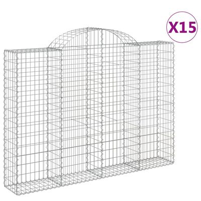 vidaXL Kosze gabionowe, 15 szt, 200x30x140/160cm, galwanizowane żelazo