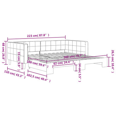 vidaXL Sofa rozsuwana, jasnoszara, 100x200 cm, aksamit