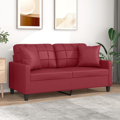 vidaXL 2-os. sofa z poduszkami, winna czerwień, 140 cm, sztuczna skóra