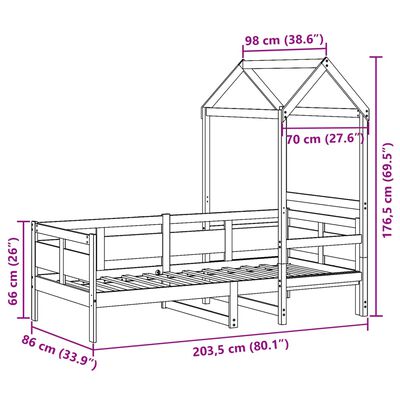 vidaXL Łóżko dzienne z daszkiem, 80x200 cm, lite drewno sosnowe