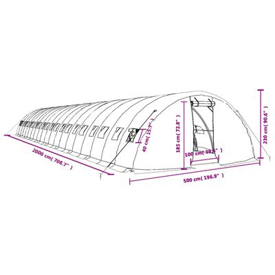 vidaXL Szklarnia ze stalową ramą, zielona, 100 m², 20x5x2,3 m