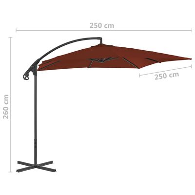 vidaXL Parasol wiszący ze stalowym słupkiem, 250x250 cm, terakota