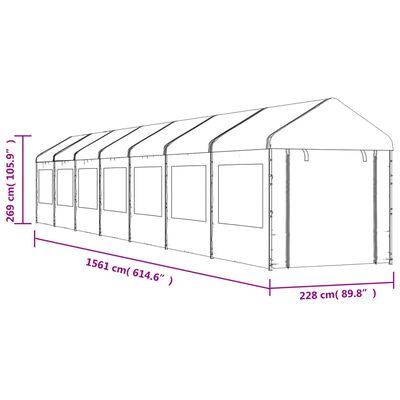 vidaXL Namiot ogrodowy z dachem, biały, 15,61x2,28x2,69 m, polietylen