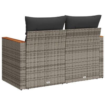 vidaXL Sofa ogrodowa z poduszkami, 2-osobowa, szara, polirattan