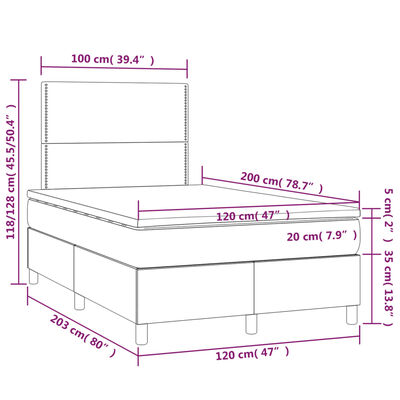 vidaXL Łóżko kontynentalne, materac i LED, niebieski aksamit 120x200cm